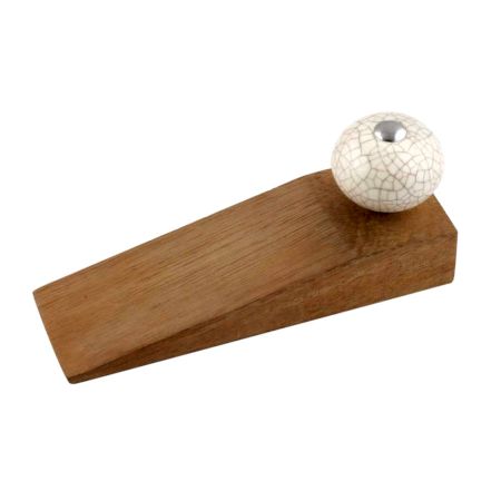 Cream Crackle Ceramic Wooden Door Stopper